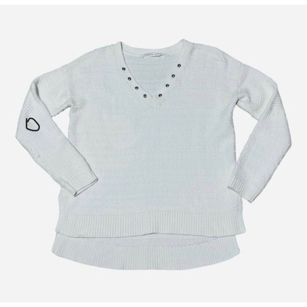 Athleta XXS White Textured Knit V-Neck Sweater Pullover Long Sleeve Casual - Picture 9 of 12